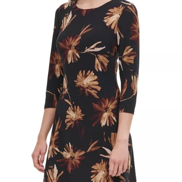 TOMMY HILFIGER Miranda Floral Dress Floral 3/4 Sleeve Crew Neck Stretch … - Picture 3 of 15